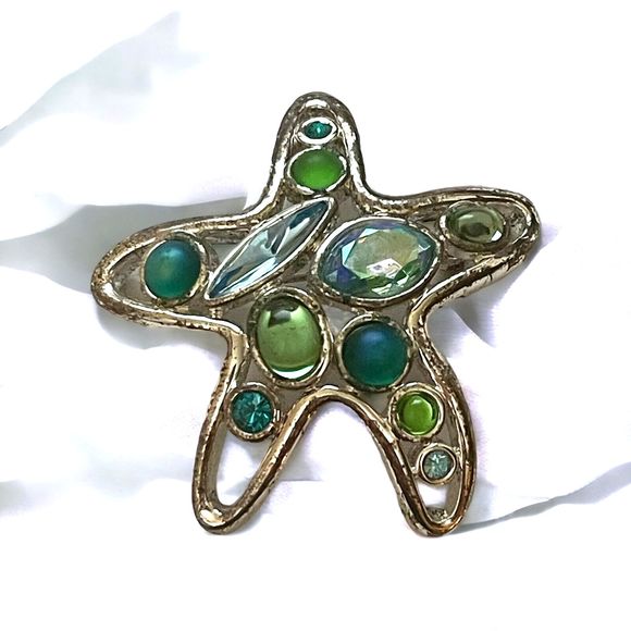 Vintage Estate Monet Brooch Pin Rhinestone Cabochon Star Shaped Silver Plated - Picture 8 of 8